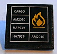 Lego Road Sign 2 x 2 Square with Clip with Orange Flame and White Table Pattern (Sticker) - Set 7939 / Black