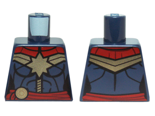 Lego Torso Female Outline with Gold 8 Point Star and Zipper and Red Tied Sash Pattern / Dark Blue