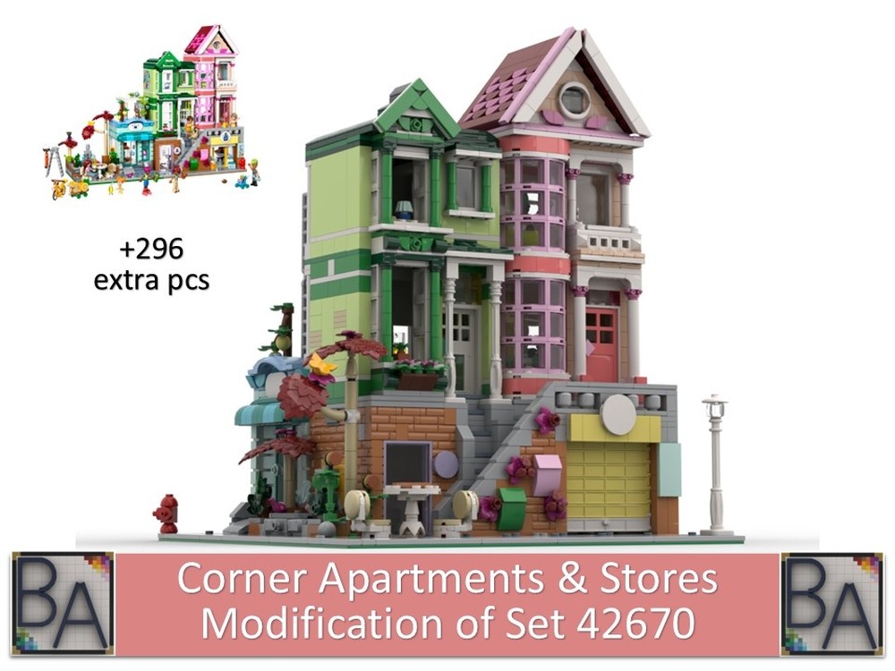 Lego Corner Apartments & Store - Modification of Set 42670