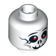 Lego Minifig Head Bonezai, Skull Cracked with Red Eyes and Grin Print [Blocked Open Stud] / White