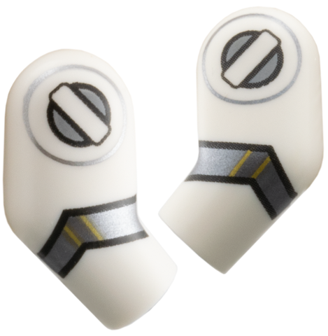 Lego Arm, (Matching Left and Right) Pair with Circle and Silver Chevron Pattern / White