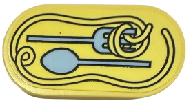 Lego Tile, Round 2 x 4 Oval with Noodle and Bright Light Blue Fork and Spoon Pattern (Sticker) - Set 42655 / Bright Light Yellow