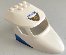 Lego Aircraft Fuselage Forward Top Curved 6 x 10 x 4 with 3 Window Panes with Blue 'POLICE' and Gold Badge with Wings on Top and Blue and Dark Blue Stripes Pattern on Both Sides (Stickers) - Set 60210 / White