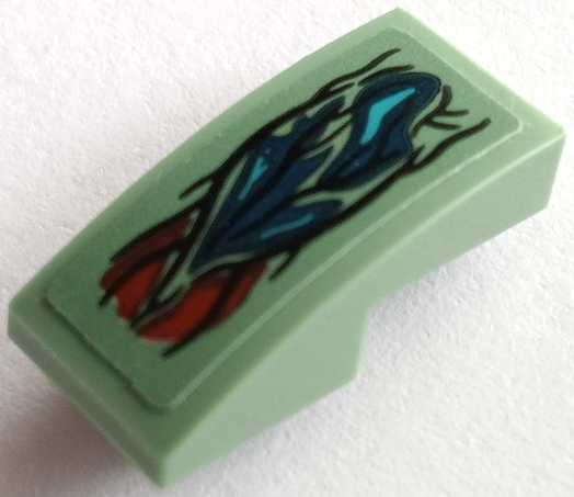 Lego Slope, Curved 2 x 1 x 2/3 Inverted with Dark Turquoise, Dark Blue and Dark Red Hair Pattern (Sticker) - Set 76155