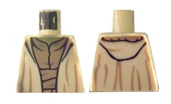 Lego Torso SW Robe Open with Hood and Large Creases over Dark Tan Layered Shirt, Olive Green Neck Pattern / Tan