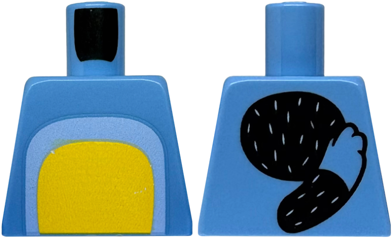 Lego Torso with Yellow and Bright Light Blue Stomach, Black Oval and Tail with Fur Lines on Back Pattern
