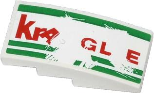 Lego Slope, Curved 4 x 2 with 3 Worn Green Lines and Red 'krAGLE' Pattern (Sticker) - Set 70809