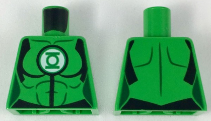 Lego Torso Female Super Hero Costume with Black Shoulders and Waistband, Dark Green Muscles Outline, and Green Lantern Logo on White Circle Pattern / Bright Green