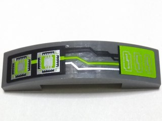 Lego Slope, Curved 4 x 1 x 2/3 Double with Lime, Silver and Black Circuitry and Microchips Pattern (Sticker) - Set 70165