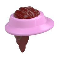 Lego Hair and Hat, Visor Bright Pink Pattern / Dark Red