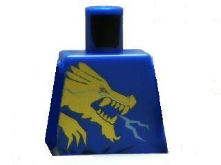 Lego Torso Ninjago Gold Dragon Front and Gold Lion and 'JAY' Back Pattern / Blue