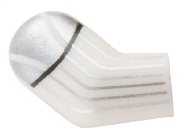Lego Arm, Right with Silver Armor, Stripes and Black Line Pattern / White
