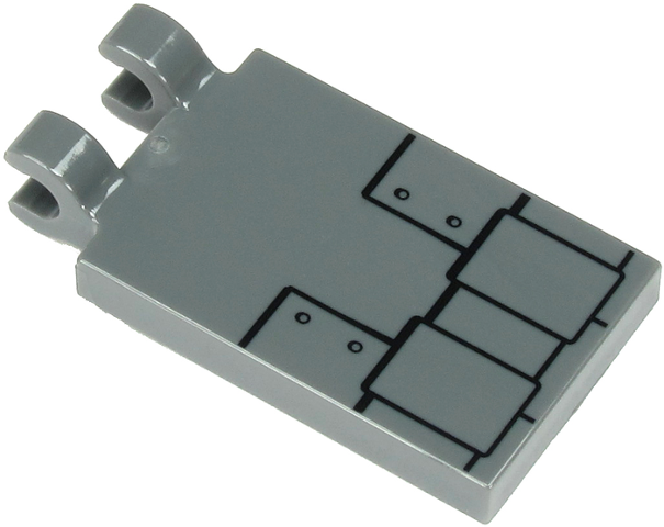 Lego Tile, Modified 2 x 3 with 2 Clips with Metal Plates with Black Border and 4 Rivets Pattern