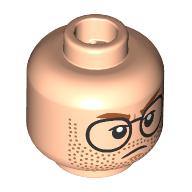 Lego Minifig Head Francis Fratelli, Dark Orange Eyebrows, Black Glasses, Stubbles, Lopsided Mean Smirk / Grumpy Stare