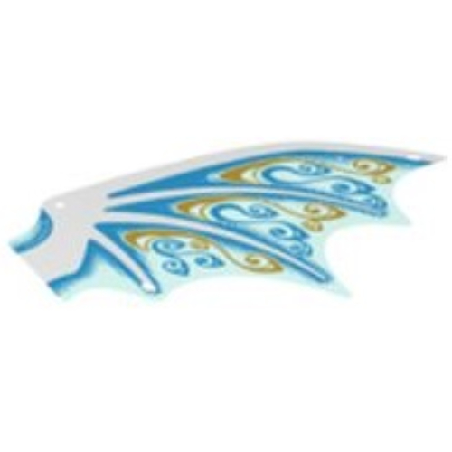 Lego Wing, Right, Dragon with White Spines, Dark Azure and Gold Scrollwork and White Sparkles Print / Trans-Clear