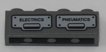 Lego Brick 1 x 4 with 'ELECTRICS' and 'PNEUMATICS' Pattern (Sticker) - Set 60197 / Dark Bluish Gray