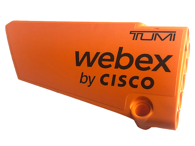 Lego Technic, Panel Fairing #17 Large Smooth, Side A with Black 'TUMI' and 'webex by CISCO' Pattern (Sticker) - Set 42141