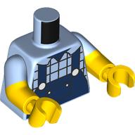 Lego Torso, Dual Molded Arms, Dark Blue Overalls, Plaid Shirt Print, Bright Light Blue Sleeves Pattern, Yellow Arms and Hands