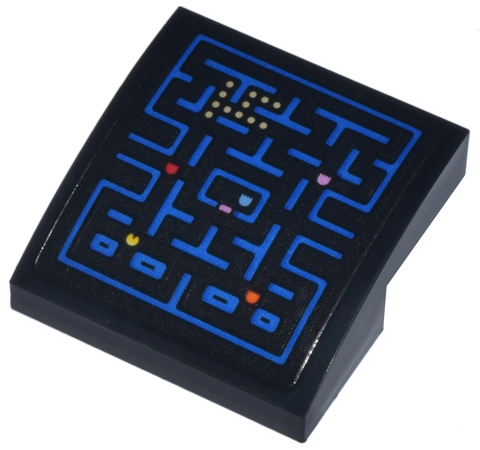 Lego Slope, Curved 2 x 2 x 2/3 with Blue PAC-MAN Video Game Screen (Maze) with Ghosts Pattern (Sticker) - Set 10323