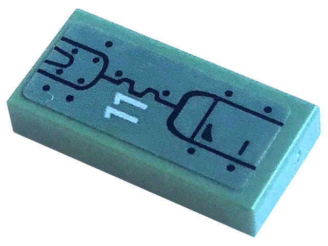 Lego Tile 1 x 2 with White '11' and Black Rivets and Lines Pattern (Sticker) - Set 75571 / Sand Green