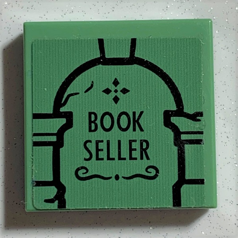 Lego Tile 2 x 2 with Black Archway and 'BOOK SELLER' Pattern (Sticker) - Set 75978