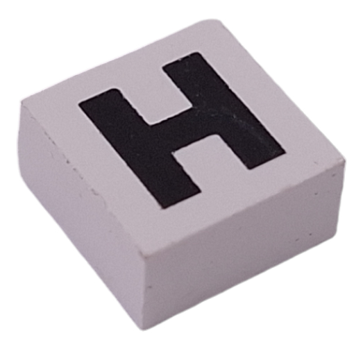 Lego Modulex Tile 2 x 2 with Black 'H' Print, without Internal Supports / Modulex White