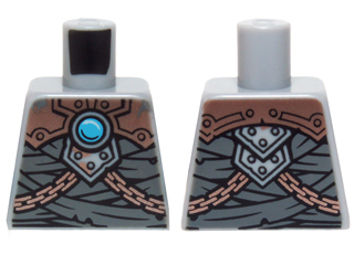 Lego Torso Mummy Wrappings, Copper Armor with Rivets and Chains and Dark Azure Round Jewel (Chi) Pattern / Light Bluish Gray