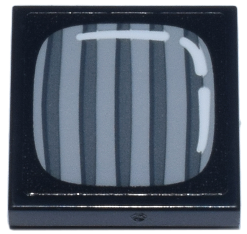 Lego Tile, Modified 2 x 2 Inverted with TV Tube Screen, Dark Bluish Gray and Light Bluish Gray Static Stripes and White Highlights Pattern (Sticker) - Set 910050 / Black