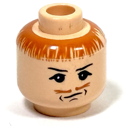 Lego Minifig Head Peter Pettigrew (Wormtail), Moustache, Hair, Eyebrows, White Pupils, Dimples Print / Light Nougat