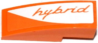 Lego Slope, Curved 3 x 1 with Orange 'hybrid' on White Background Pattern Model Right Side (Sticker) - Set 75912 / Orange