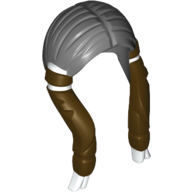 Lego Hair Long Braided with White Ties and Brown Braids / Dark Bluish Gray