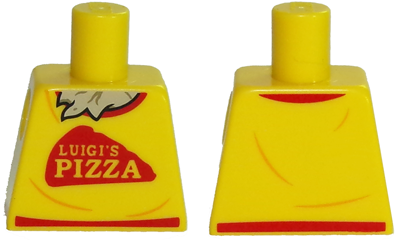 Lego Torso Red Trim and 'LUIGI'S PIZZA', Straw Chest Pattern / Yellow
