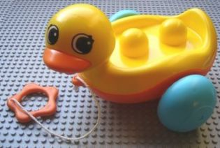 Lego Primo Animal Duck, Pull-Handle and Light Blue Wheels with Orange Beak