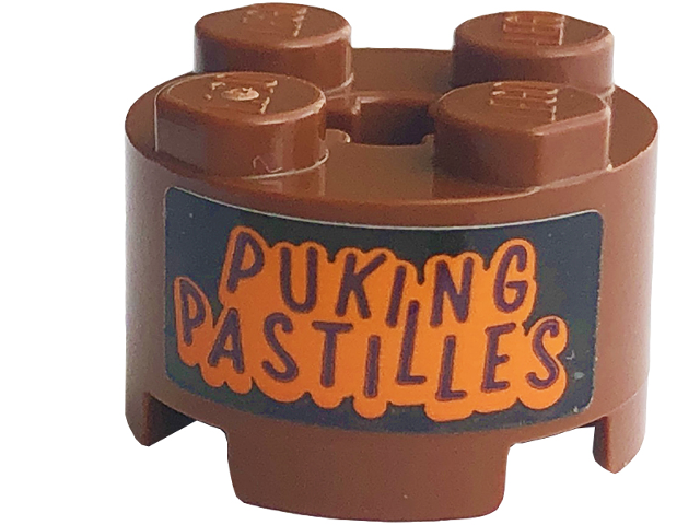 Lego Brick, Round 2 x 2 with Axle Hole with 'PUKING PASTILLES' Pattern (Sticker) - Set 76422