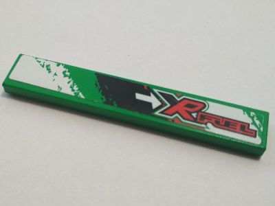 Lego Tile 1 x 6 with Arrow and 'XRFUEL' Pattern on Right (Sticker) - Set 8184 / Green