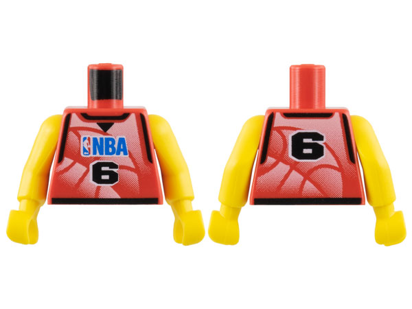 Lego Torso Basketball Jersey Tank Top with Black Trim, NBA Logo, and Black Number  6 Pattern / Yellow NBA Arms