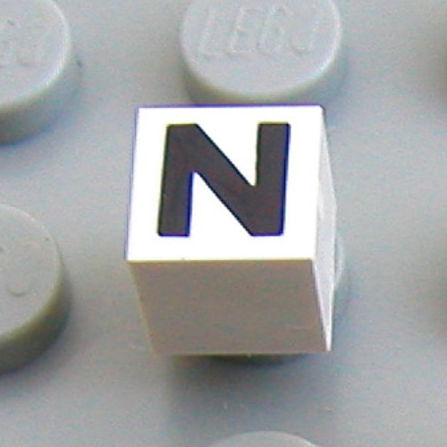 Lego Modulex Tile 1 x 1 with N Print - Black Lining on Top and Sides / Modulex White