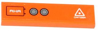 Lego Tile 1 x 4 with Black Rectangle, 'AHA', Silver Circles and 'DANGER' Pattern (Sticker) - Set 70705 / Orange