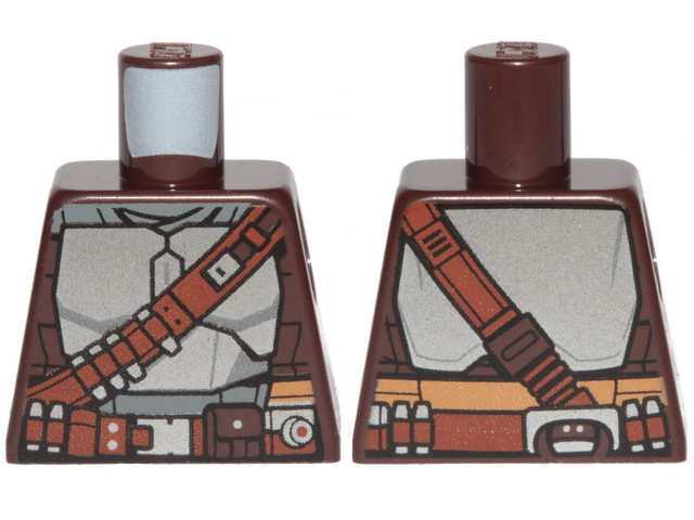 Lego Torso SW Mandalorian Silver Beskar Armor Plates and Reddish Brown Belts Pattern / Dark Brown