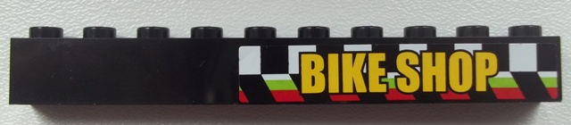 Lego Brick 1 x 10 with 'BIKE SHOP' on Checkered Background Pattern (Sticker) - Set 60026