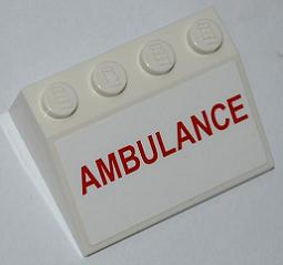 Lego Slope 33 3 x 4 with Red 'AMBULANCE' Pattern (Sticker) - Set 4431 / White