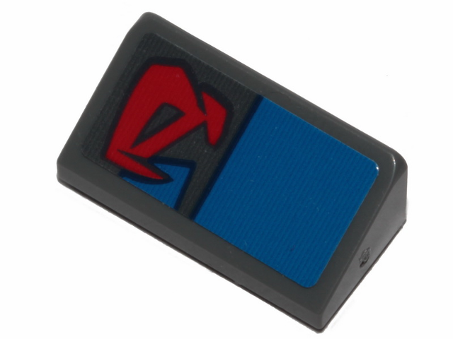 Lego Slope 30 1 x 2 x 2/3 with Red Markings and Blue Rectangle Pattern Model Right Side (Sticker) - Set 75258