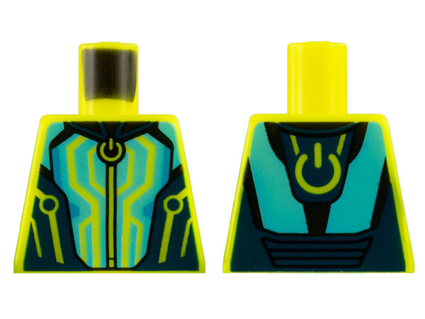 Lego Torso Jumpsuit, Circuitry on Dark Blue and Medium Azure Panels, Computer Power Symbol Pattern / Vibrant Yellow