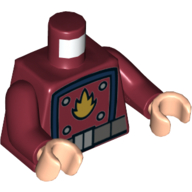 Lego Torso Jacket with Dark Blue Square, Belt, and Star-Lord Fire Logo Print, Dark Red Arms, Light Nougat Hands / Dark Red