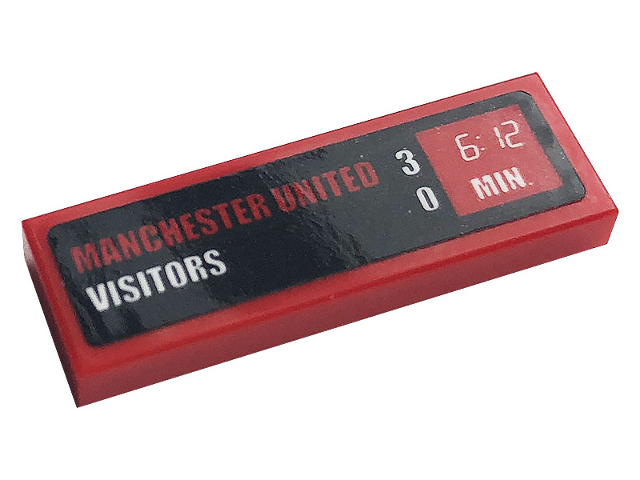 Lego Tile 1 x 3 with 'MANCHESTER UNITED 3', 'VISITORS 0' and Clock with '6:12 MIN' Pattern (Sticker) - Set 10272