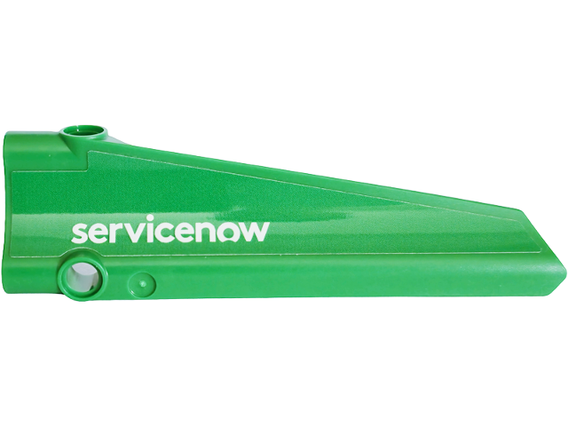 Lego Technic, Panel Inverted Fairing #40 Long Smooth, Side A with White 'servicenow' Pattern (Sticker) - Set 42240 / Green