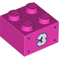 Lego Brick 2 x 2 with '3' Print