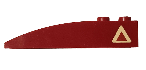 Lego Slope, Curved 6 x 1 with 2 Studs with Dark Red Triangle with Tan Border Pattern Model Right Side (Sticker) - Set 7296 / Dark Red