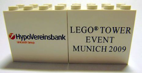 Lego Brick 2 x 4 x 3 with LEGO Tower Event Munich 2009 Pattern and HypoVereinsbank Logo on Reverse