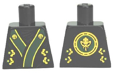 Lego Torso Ninjago Robe with Green and Gold Sash Pattern / Black